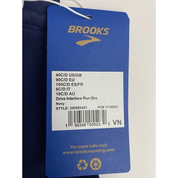 Brooks 40C/D Run Drive Interlace Navy Sports Bra Compression Quick Dry Woven - Picture 5 of 9